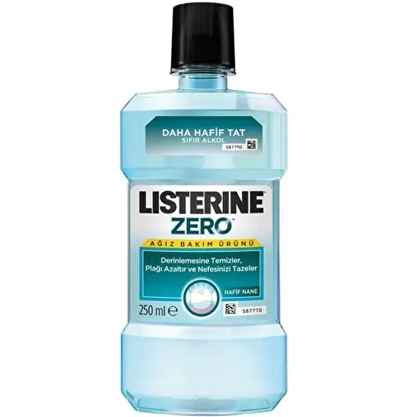 Listerine Zero Alkolsüz Hafif Tat Ağız Bakım Suyu 250 ml ürün ambalajı
