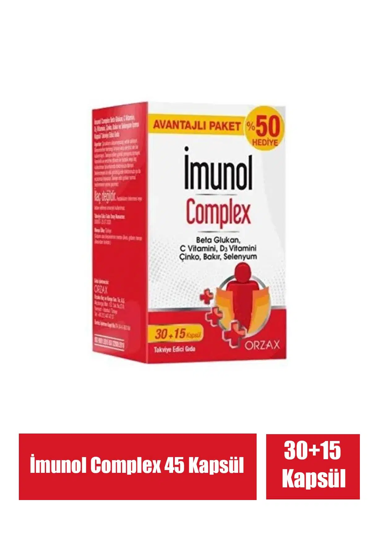 Orzax İmunol Complex 45 Kapsül kutu ve ambalaj