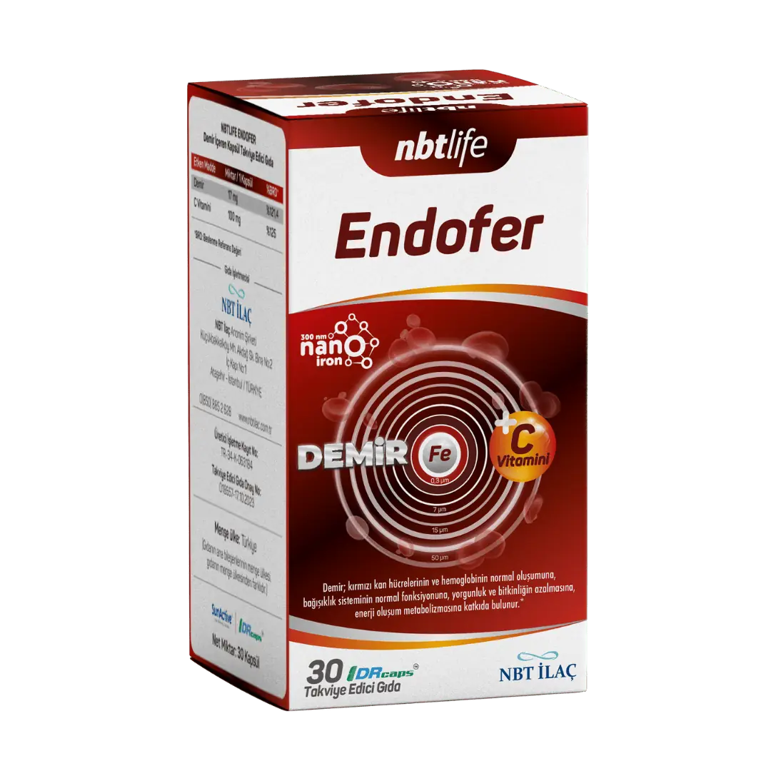 NBT Life Endofer Demir Takviyesi 30 Kapsül kutu ve ambalaj