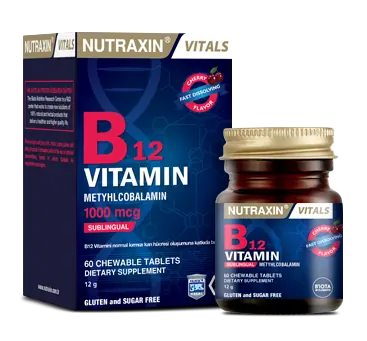 Nutraxin Vitals B12 Sublingual 60 Tablet kutu ve ambalaj