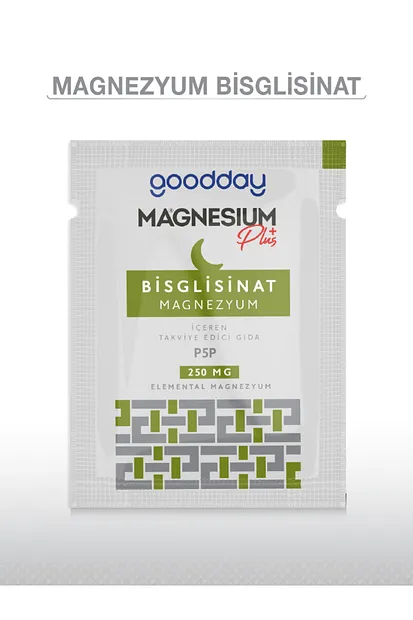 GoodDay Magnesium Plus Magnezyum Bisglisinat Saşe P5P 60 Saşe kutu ve ambalaj