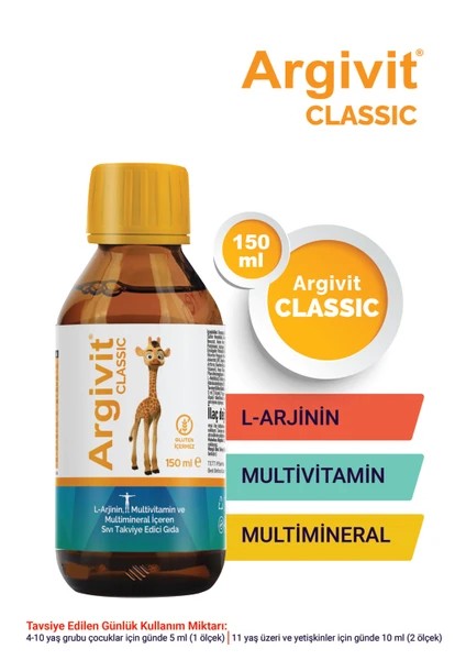 Argivit Classic Şurup L-Arjinin ve Vitamin Takviyesi 150 ml