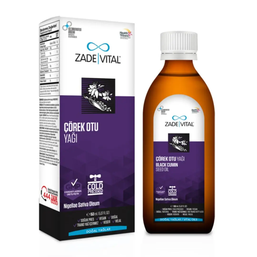 Zade Vital Black Cumin Oil Cam Şişe 150 ml kutu ve ambalaj