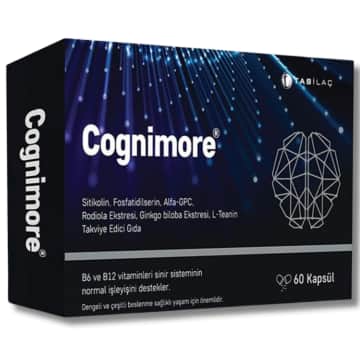 Cognimore Kapsül Sitikolin Fosfatidilserin Alfa GPC Rodiola Ekstresi Ginkgo Biloba Ekstresi ve L-Teanin İçeren Takviye Edici Gıda 60 Kapsül