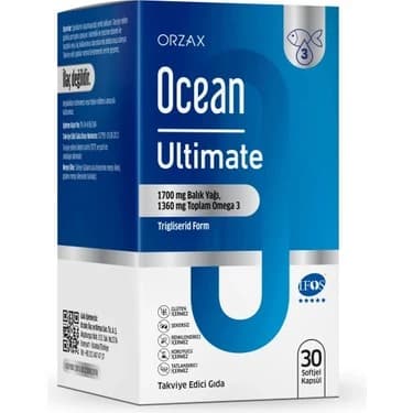 Orzax OCEAN ULTIMATE KAPSÜL, BALIK YAĞI İÇEREN TAKVİYE EDİCİ GIDA 30 kapsül ürün görseli