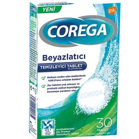 Corega Beyazlatıcı Tablet 30 Tablet ürün ambalajı