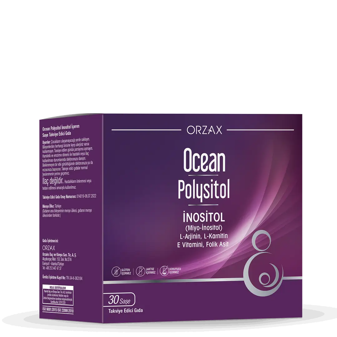 Orzax Ocean Polysitol Miyoinositol D-Kiroinositol Takviye 30 Saşe kutu ve ambalaj