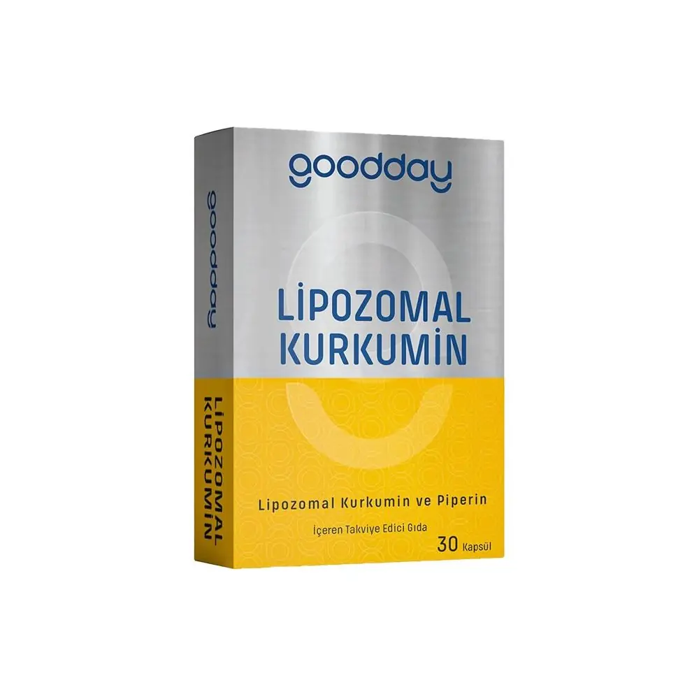 GoodDay Lipozomal Kurkumin Kapsül Lipozamal Kurkumin ve Piperin 30 Kapsül kutu ve ambalaj