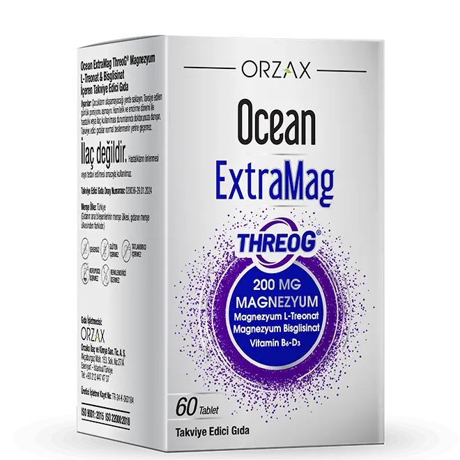 Orzax Ocean Extramag Threog Magnezyum L-Treonat 60 Tablet kutu ve ambalaj