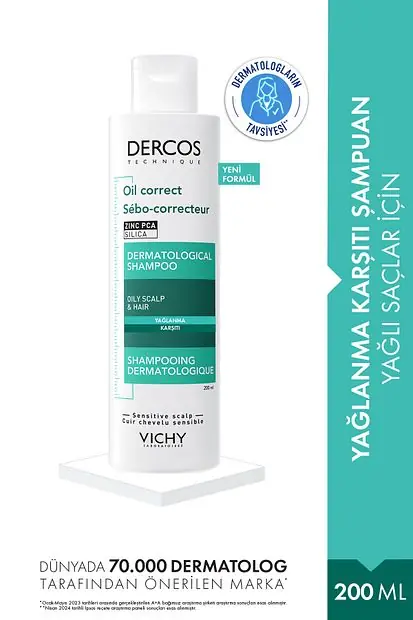 Vichy Dercos Oil Correct Yağlanma Karşıtı Şampuan 200 ml ürün ambalajı