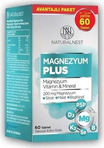 NaturalNest Magnezyum Plus 60 Tablet kutu ve ambalaj