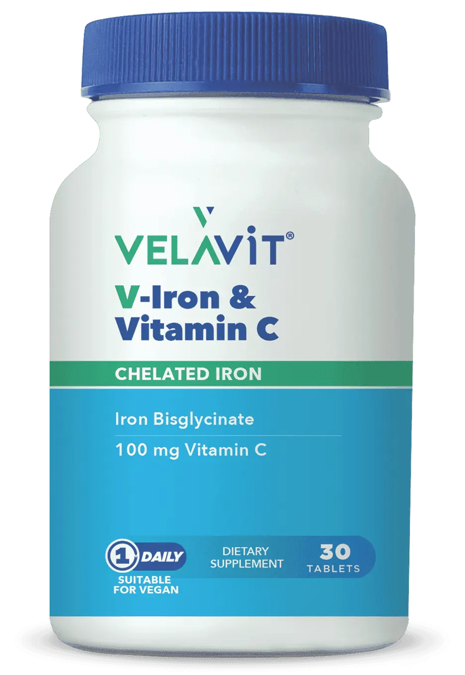 Velavit V-Iron C Vitamini Demir Eksikliği Takviyesi 30 Tablet kutu ve ambalaj
