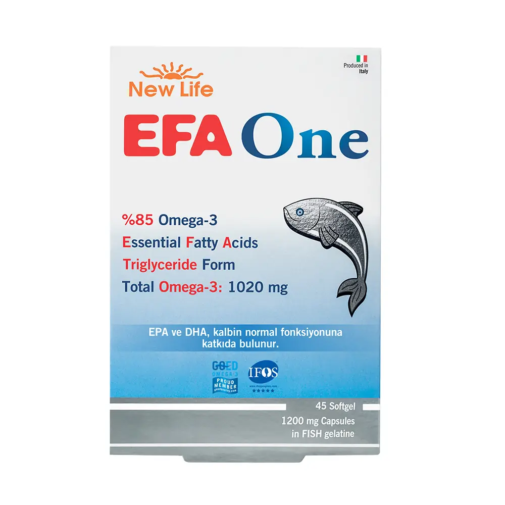 New Life Efa One Omega 3 Balık Yağı 45 Kapsül kutu ve ambalaj