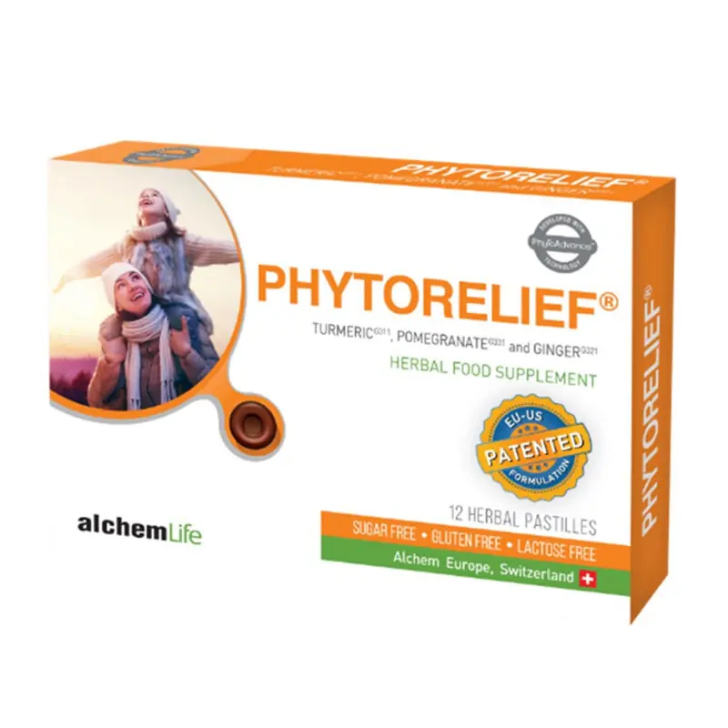 AlchemLife Phytorelief Pastil Zerdeçal Nar Zencefil Takviye Edici Gıda 12 Pastil kutu ve ambalaj
