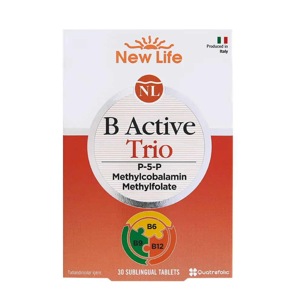 New Life B Active Trio B6 B12 Folik Asit Takviyesi 30 Tablet kutu ve ambalaj