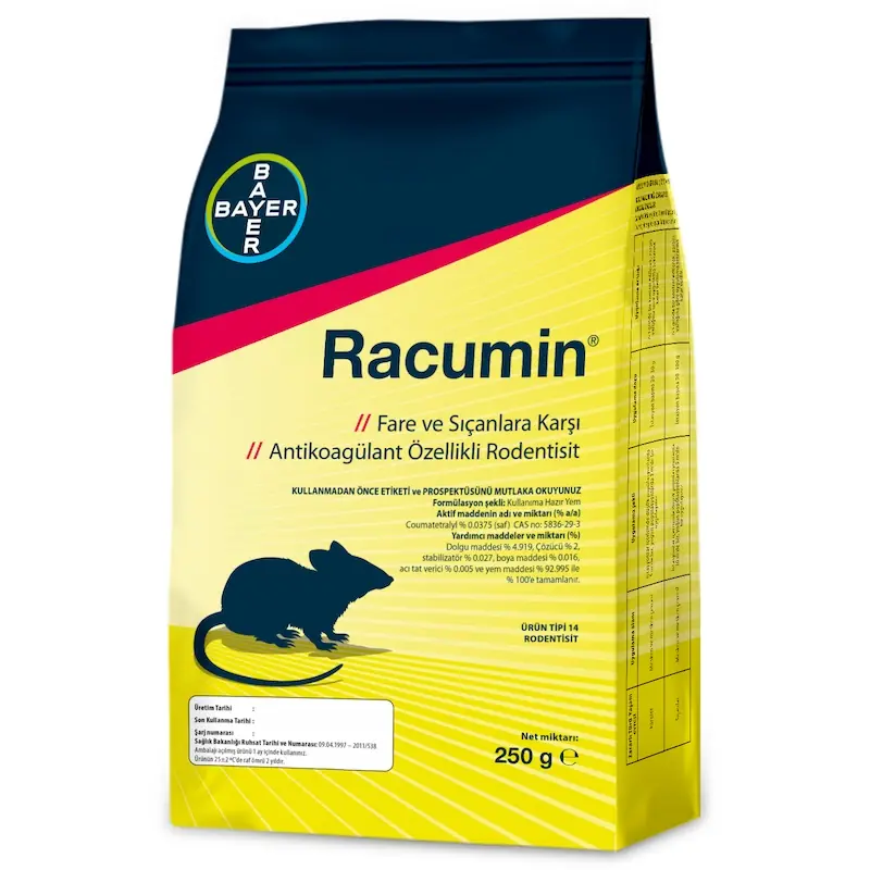 Bayer Racumin Fare Zehiri Pelet Form 250 gr kutu ve ambalaj