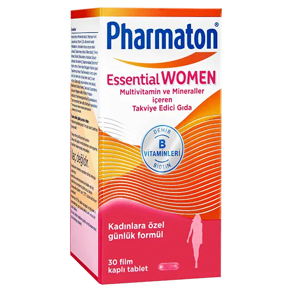 Pharmaton Essential Women Kadın Multivitamin ve Mineral 30 Tablet kutu ve ambalaj