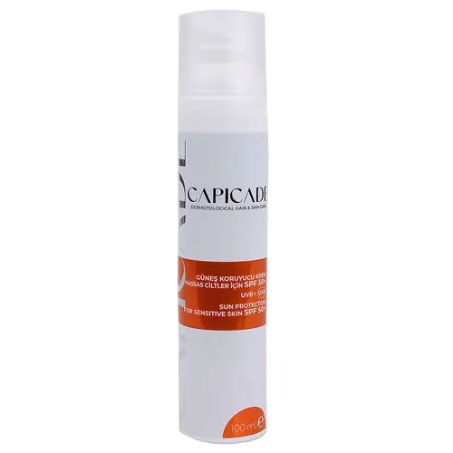 Capicade Güneş Kremi SPF50+ Hassas Ciltler İçin 100 ml ürün ambalajı