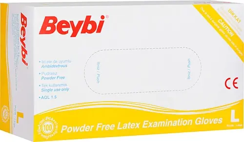 Beybi Lateks Eldiven (L) Büyük Boy 100 Adet (Pudrasız) ürün ve ambalaj