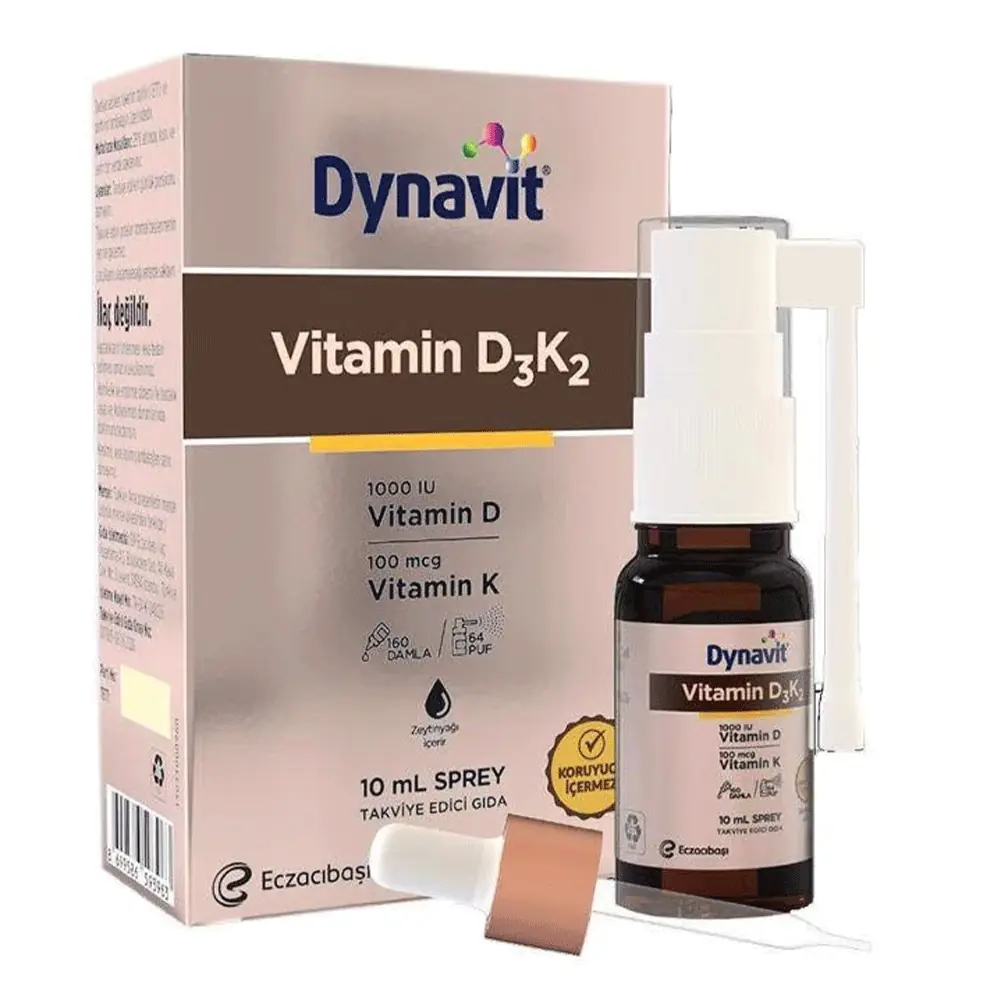 Dynavit Vitamin D3K2 Sprey Kemik Sağlığı Takviyesi 10 ml kutu ve ambalaj