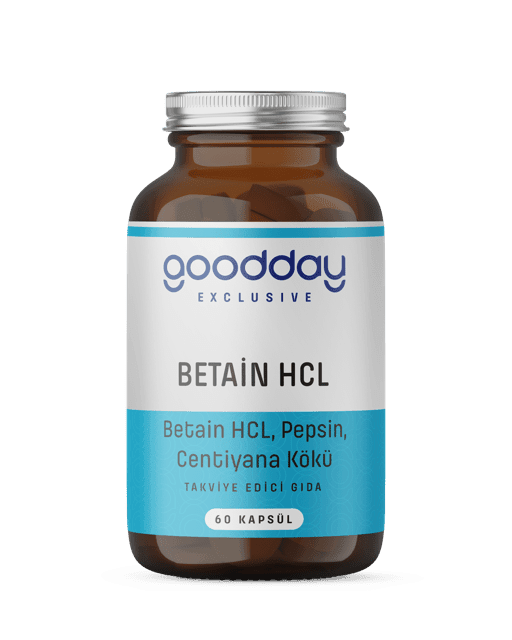GOODDAY EXCLUSIVE BETAİN HCL KAPSÜL, BETAİN HCL, PEPSİN, CENTİYANA KÖKÜ İÇEREN TAKVİYE EDİCİ GIDA 60 KAPSÜL