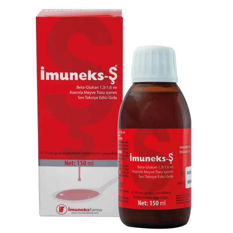 İmuneks Farma İmuneks-Ş Sıvı Beta Glukan Aserola Takviyesi 150 ml kutu ve ambalaj