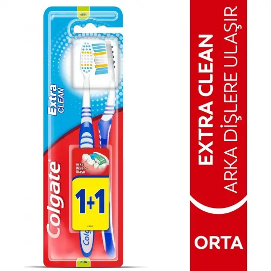 Colgate Extra Clean Diş Fırçası Orta Sertlikte 2'li Paket ürün ambalajı