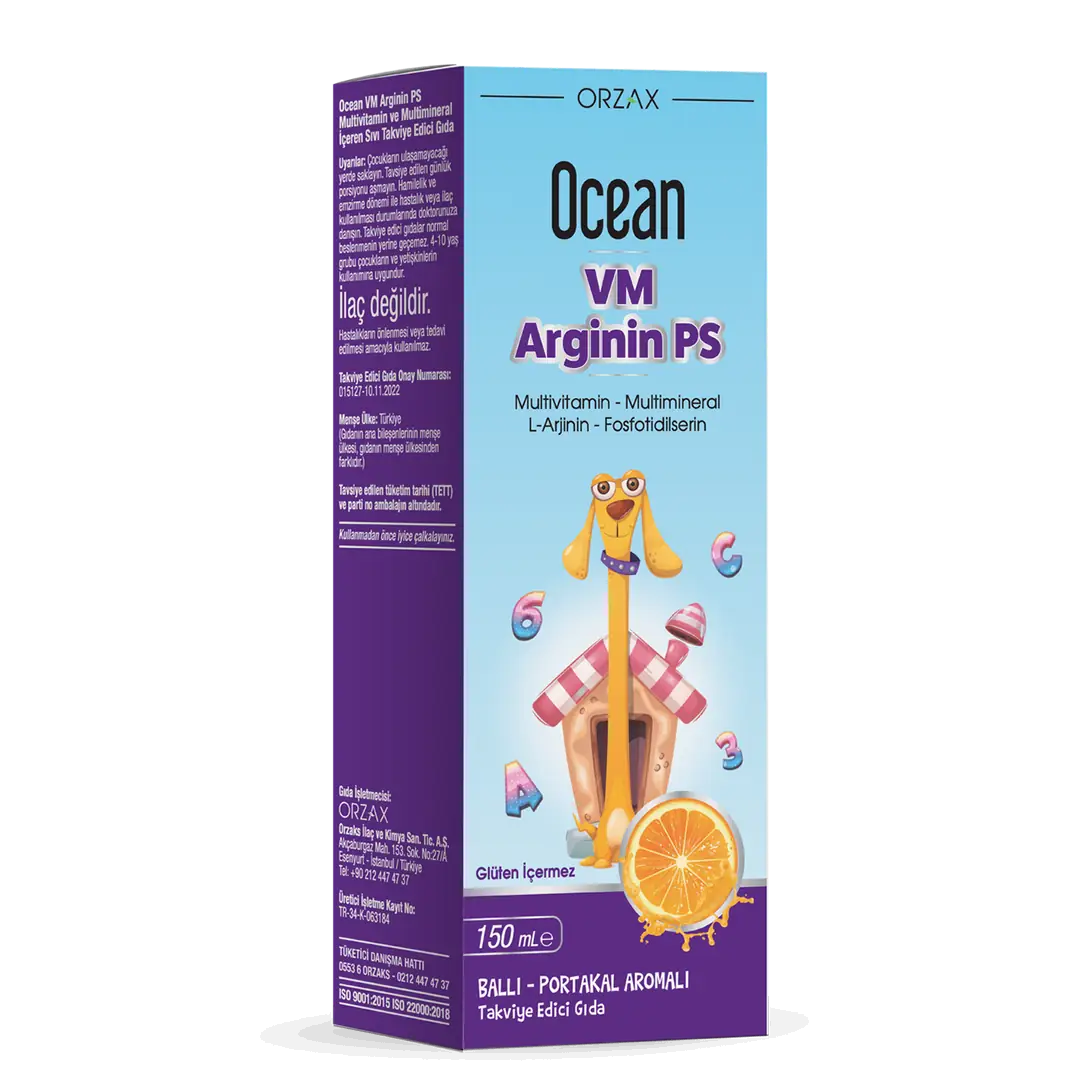 Orzax Ocean VM Arjinin PS Sıvı Takviye 150 ml kutu ve ambalaj