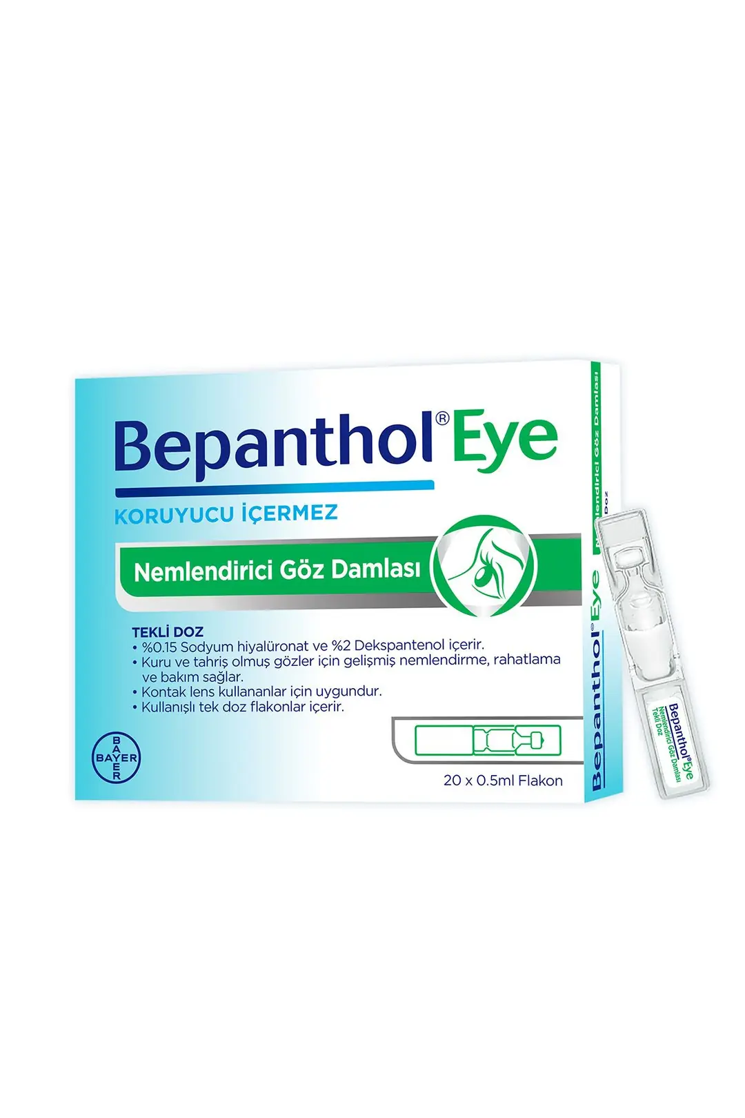 Bepanthol Eye Nemlendirici Göz Damlası Tekli Doz 20x0.5 ml ürün ve ambalaj