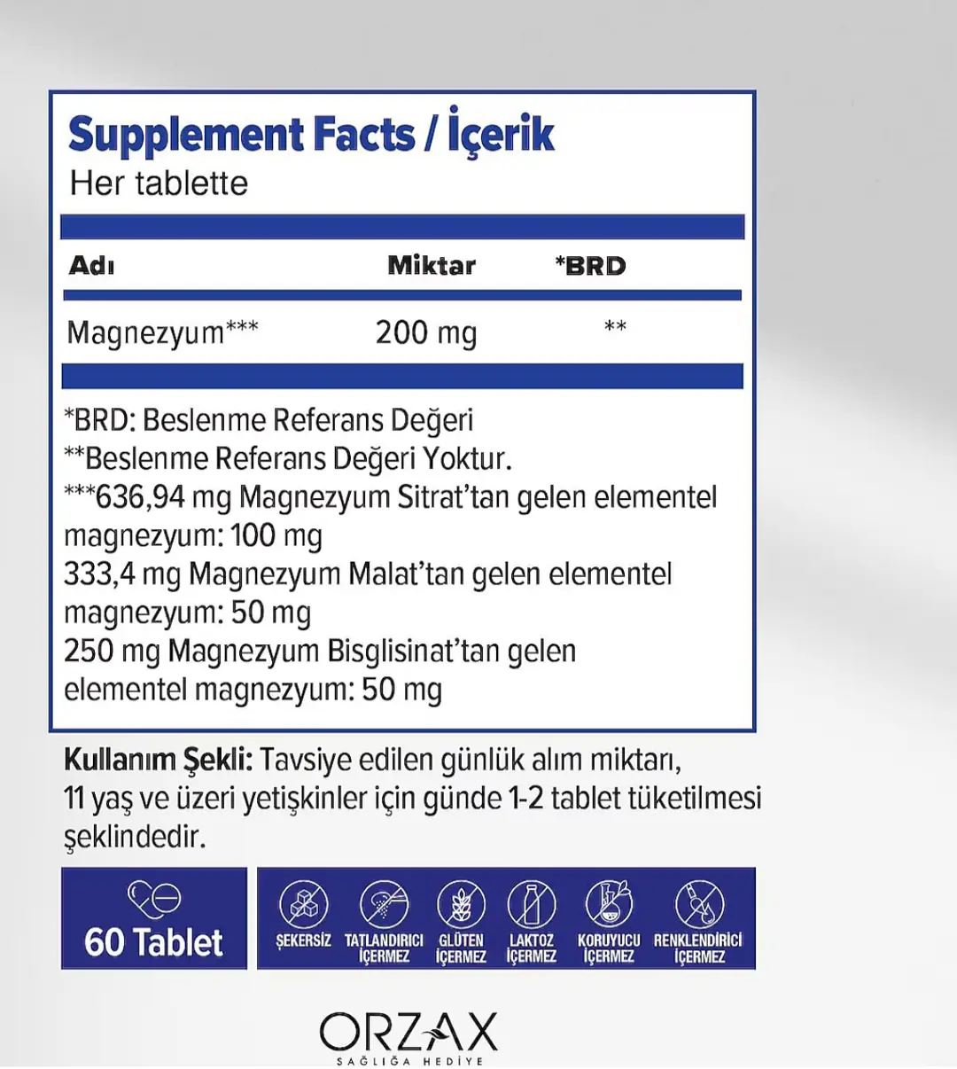 Orzax Ocean Extramag Tablet 60 Tablet kullanım şekli ve dozaj bilgisi