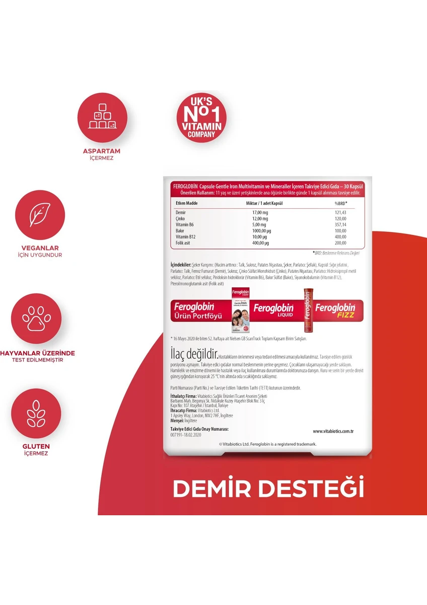 Vitabiotics Feroglobin Gentle Iron 30 Kapsül