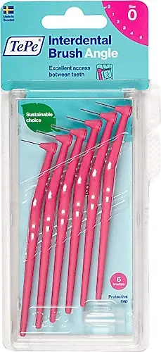 TePe T117 Arayüz Açılı Fırça Pembe 0.4 mm 6'lı ürün ambalajı