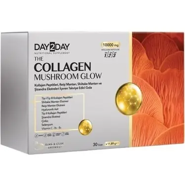 Day2Day The Collagen Mushroom Mantar Destekli Kolajen Takviyesi kutu ve ambalaj