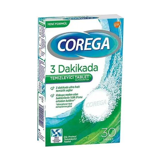 Corega Diş Protezi Temizleyici Tablet 30 Adet ürün ambalajı