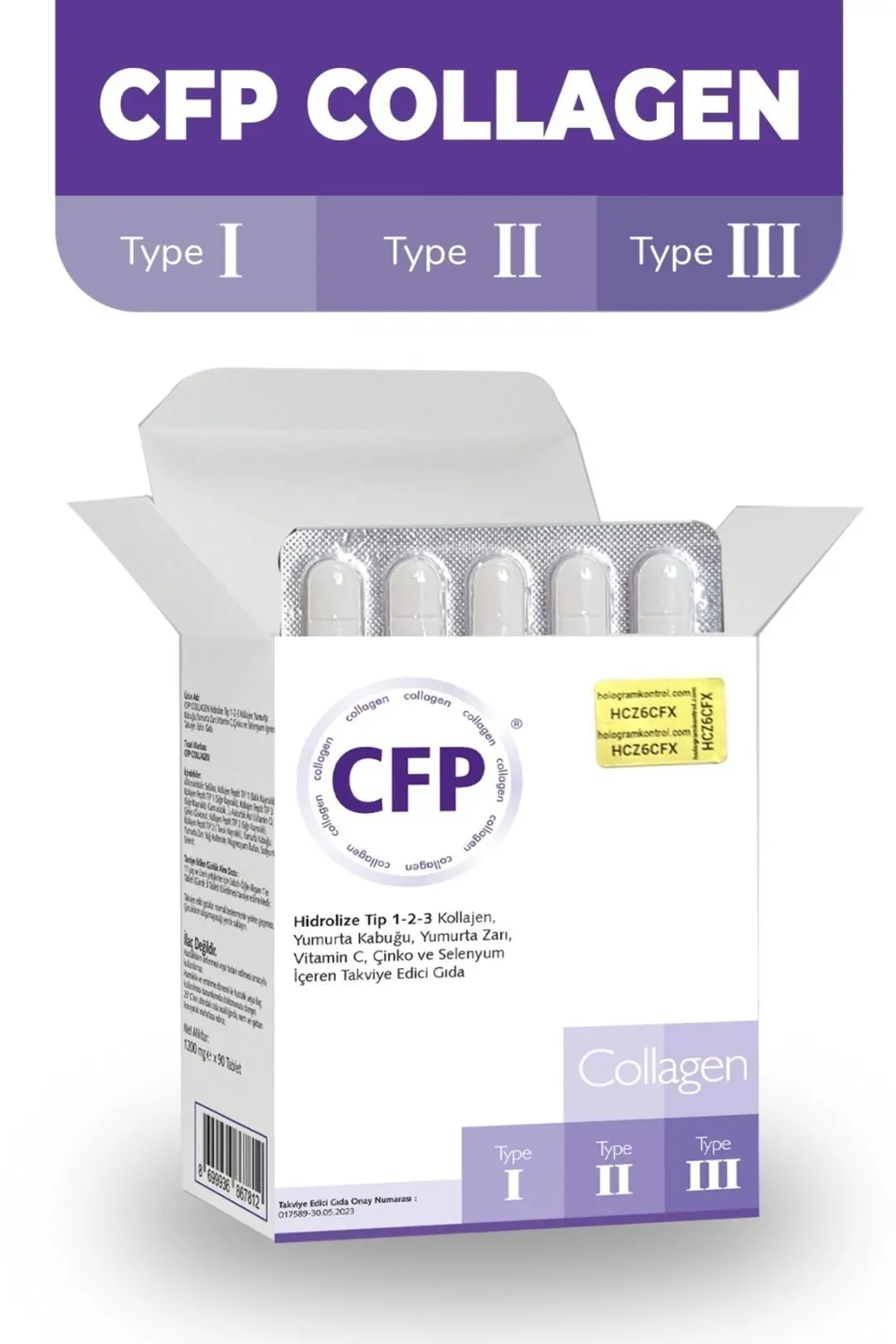 CFP Collagen Tip 1-2-3 Multikolajen Takviyesi 90 Tablet kutu ve ambalaj