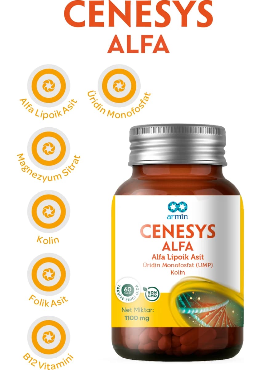 Cenesys Alfa Tablet Alfa Lipoik Asit ve Magnezyum Takviyesi 60 Adet kutu ve ambalaj