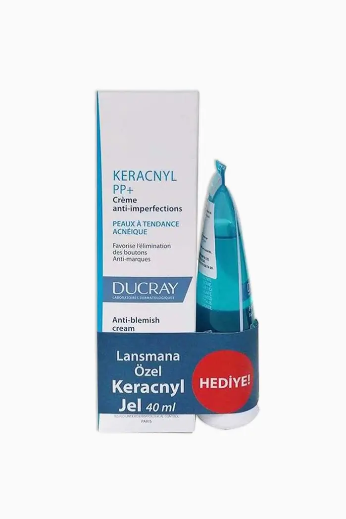 Ducray Keracnyl PP+ Krem 30 ml + Keracnyl Jel 40 ml Hediye ürün ambalajı