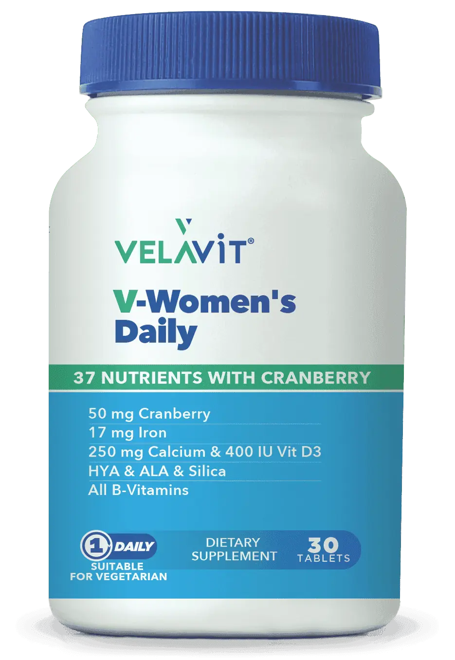 Velavit V-Women's Daily Kadın Multivitamin ve Mineral 30 Tablet kutu ve ambalaj