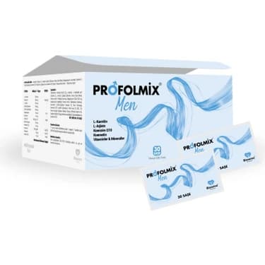 Biowins Pharma Profolmix Men Saşe L-Karnitin Vitamin C L-Arjinin Ginseng Koenzim Q10 Vitamin Takviyesi 30 Saşe kutu ve ambalaj