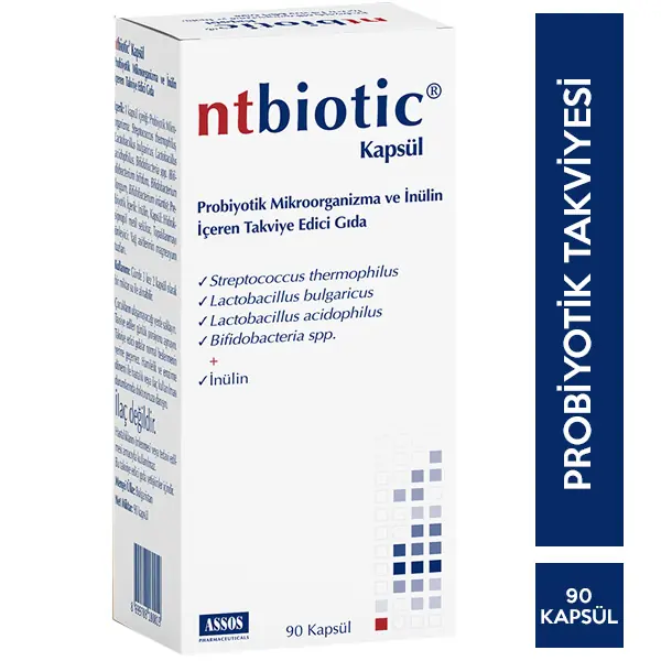Assos Ntbiotic Kapsül Probiyotik Mikroorganizma ve İnülin Takviyesi 90 Kapsül
