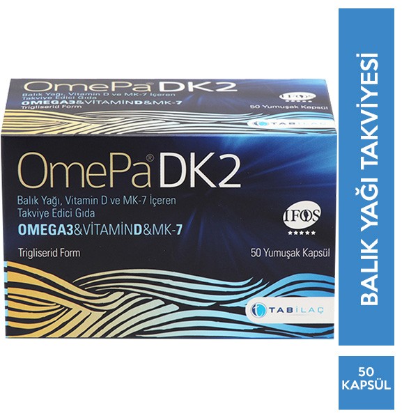 Omepa DK2 Yumuşak Kapsül Balık Yağı D Vitamini K2 Vitamini Takviyesi 50 Kapsül