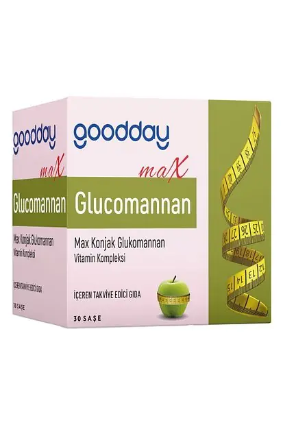 GoodDay Glukomannan Max Saşe Konjak Glukomannan ve Vitamin Kompleksi 30 Saşe kutu ve ambalaj