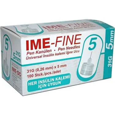 IME-DC IME-Fine Comfort İnsülin Kalemi İğne Ucu 5 mm 32G 100 Adet ürün ambalajı