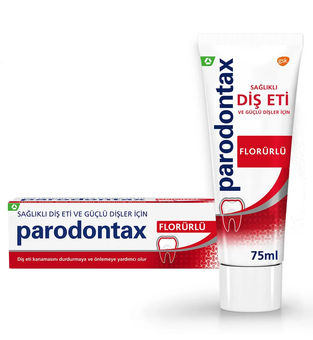 Parodontax Diş Macunu Florürlü Diş Eti Sağlığı 75 ml ürün ve ambalaj