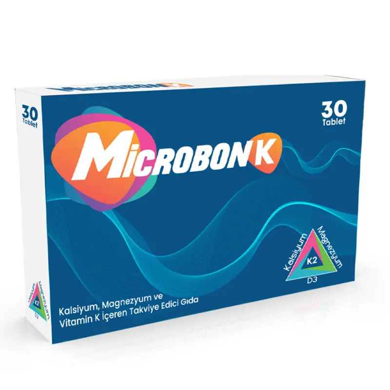 Microbon K Tablet Kalsiyum Magnezyum K Vitamini Takviyesi 30 Tablet kutu ve ambalaj