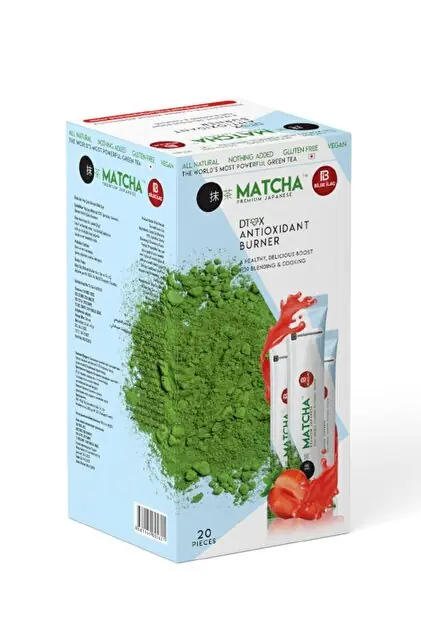 Bilge İlaç Bilge Matcha Çayı Çilek Aromalı 20'li kutu ve ambalaj
