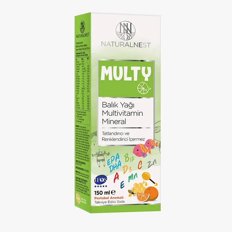 Naturalnest Balık Yağı Vitamin Mineral Şurup Çocuklar İçin 150 ml kutu ve ambalaj