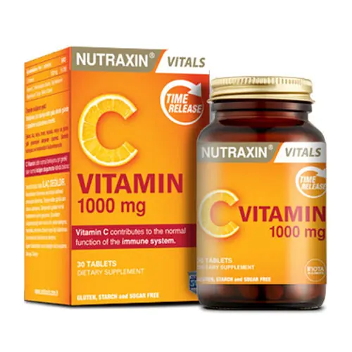 Nutraxin Vitals C Vitamini 1000 mg Takviyesi 30 Tablet kutu ve ambalaj