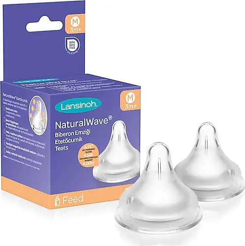 Lansinoh Natural Wave Biberon Emziği - Orta Akış (2 Adet) ürün ve ambalaj