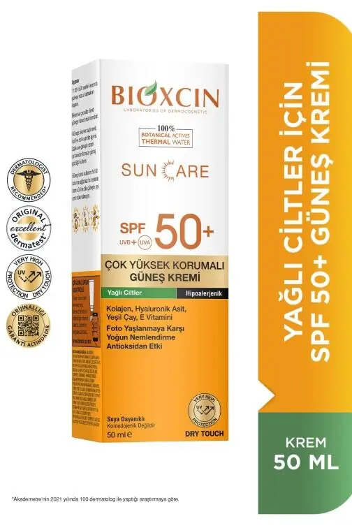 Bioxcin Care Güneş Kremi Yağlı Ciltler SPF50+ 50 ml ürün ambalajı